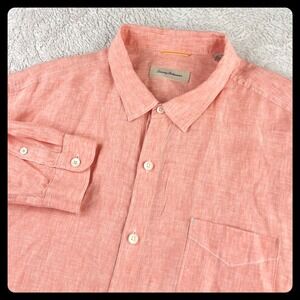 Tommy Bahama Button Down Shirt Men's 3XL Coral 100% Linen Long Sleeve Solid